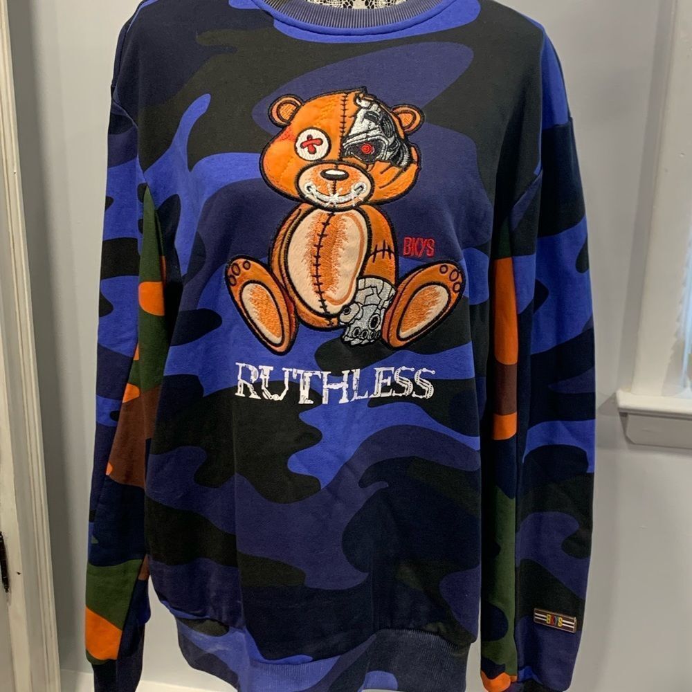 BKYS Ruthless Camouflage Embroidered Patch  Sweatshirt - Blue and Black